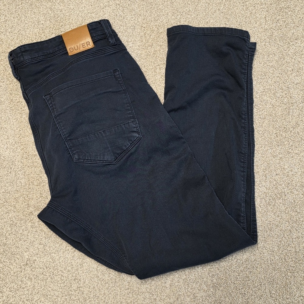 DU/ER Pants Mens 36x31 Navy Blue N2X Relaxed Taper‎ No Sweat Stretch MFNR1002